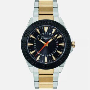 Ferragamo Black Face Mens 43mm Two Tone Watch! WOW